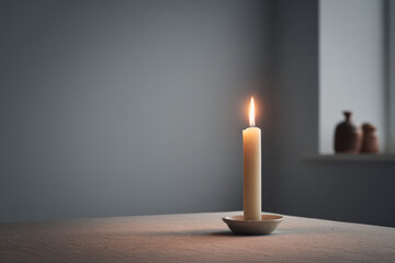 minimalist atmosphere of christmas in usa is beautifully captured featuring single lit candle on simple table