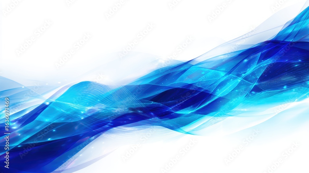 Poster abstract blue wave design with flowing patterns and light effects, suitable for backgrounds or digit