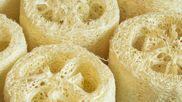 porous textured sponge made of natural loofah macro