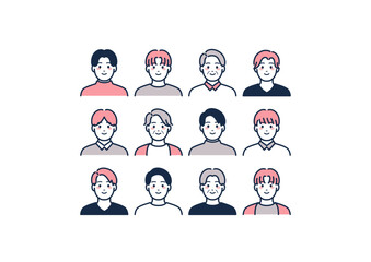 ピンク、紺の男性のイラスト、アイコンセット