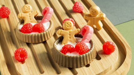 soap in basket shape with christmas decor on wooden board