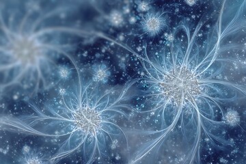 Fototapeta premium Abstract fractal art featuring intricate floral patterns in shades of blue and white, creating a dreamy and ethereal atmosphere.