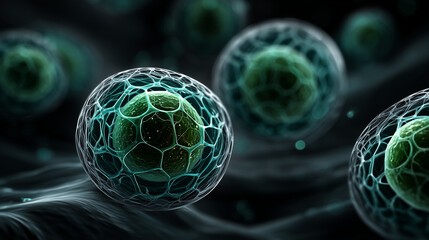 Magnified illustration of plant cells with vibrant colors and details  