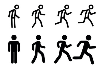 Stick Figure Walking Running Animation Sequence, Human Motion Silhouette Icon Set