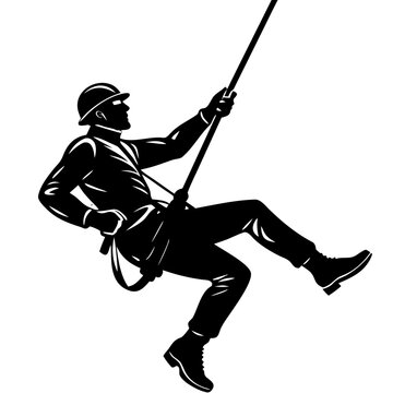 Industrial Abseiler Rope Access Worker Silhouette