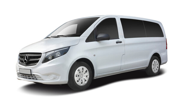 Mercedes-Benz Vito white van isolated on transparent background. PNG	
