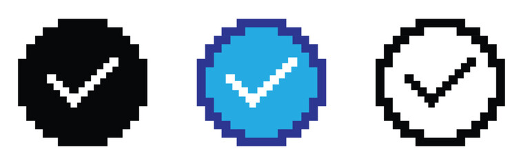 pixel art checkmark icon. pixel art check mark vector symbolizing approval, agreement and acceptance on transparent background, perfect for digital designs. pixel art tick mark for games, cartoon.    © Solayman