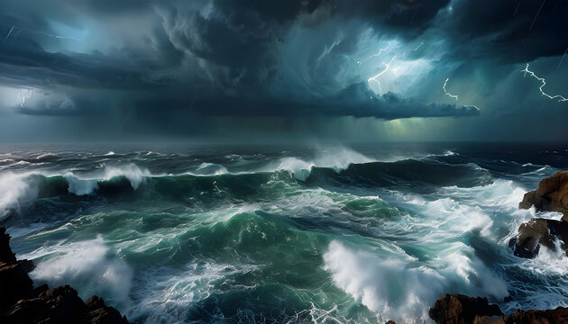Wild Ocean Storm with Lightning