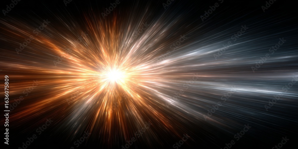 Poster abstract hyper speed burst of light radiating outward from a central point on a dark backdrop