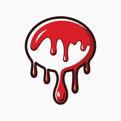 Stylized red liquid or paint dripping from a circular frame or object
