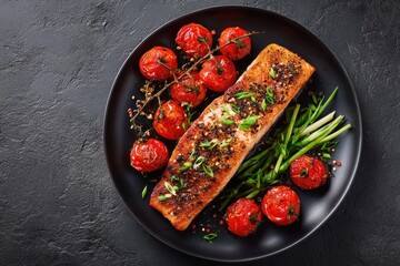 Pan-seared salmon with roasted cherry tomatoes