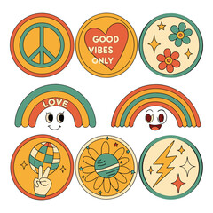 A colorful vector illustration of a set of round Halloween icons, featuring spooky signs and symbols for web design
