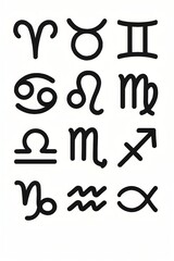 Obraz premium Black Zodiac Signs Astrological Symbols on White Background