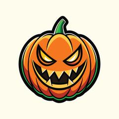 Cartoon Halloween Pumpkin with Glowing Eyes and Spooky Smile Vector Illustration