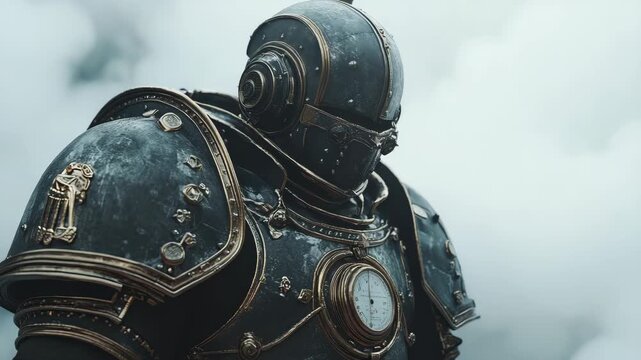 Steampunk Robot Warrior in Atmospheric Setting