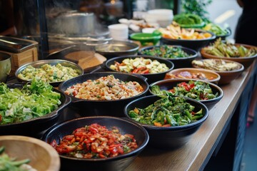 Fototapeta premium A buffet line with various vegetable dishes served