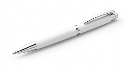 Elegant White Ballpoint Pen on Isolated White Background