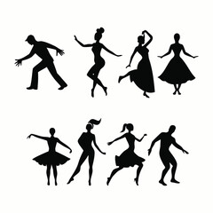 Silhouette of a group of people dancing and jumping, showing the evolution of dance and movement