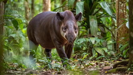 Fototapeta premium title A Brown Tapir in the Rainforest keywords tapir rainforest brown forest wild animal