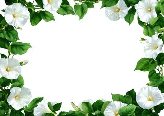 Naklejka premium Floral frame with white flowers and green leaves (2)