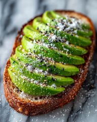 Avocado on artisan toast top‑view