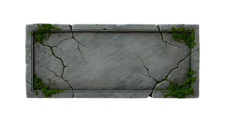Haunted graveyard-style stone nameplate with cracks and moss