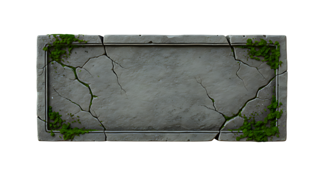 Haunted graveyard-style stone nameplate with cracks and moss