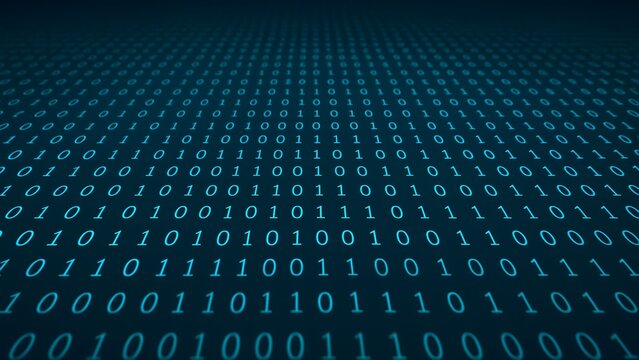 Digital binary code flowing deep perspective data technology