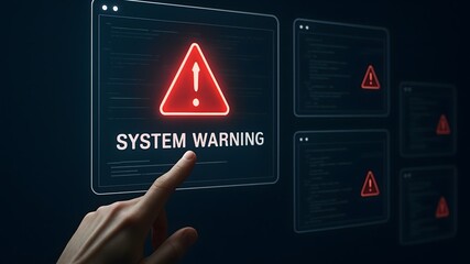 Finger touching digital screen system warning alert computer technology