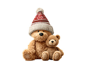 Stylish Christmas hat and teddy bear isolated