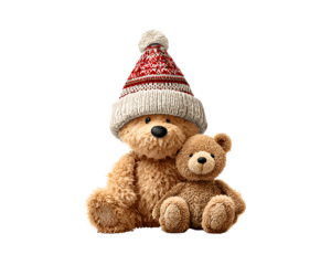 Stylish Christmas hat and teddy bear isolated