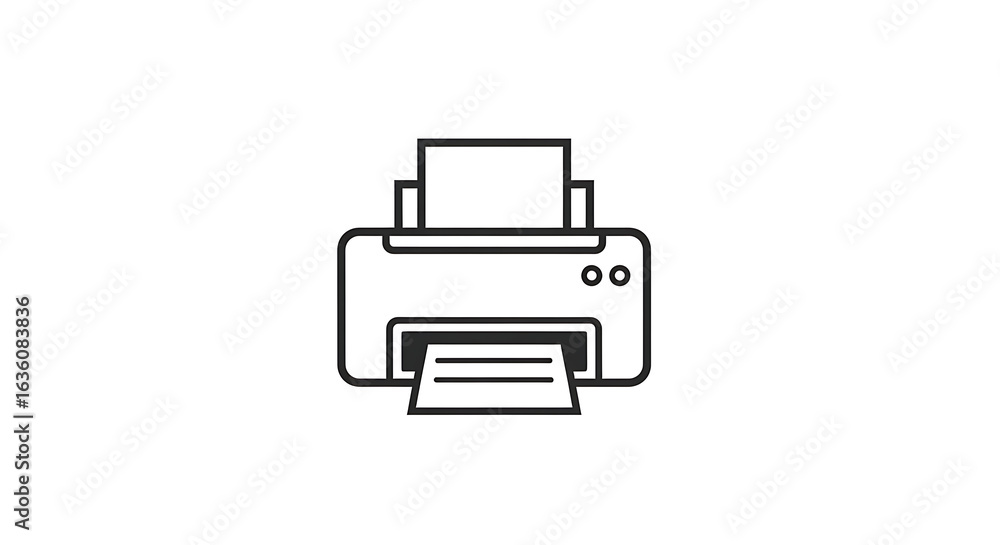 Aufkleber a simple black and white line drawing of a printer with paper being printed on a white background ai