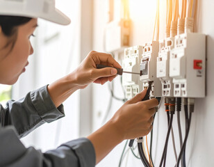 A technician is repairing an electrical switch.