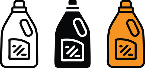 Detergent Bottle Icon Set Black White Color Outline Silhouette Vector Laundry Illustration