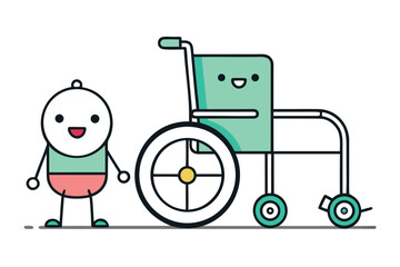 Cheerful Cartoon Illustration A Companionable Wheelchair and Friendly Character Conveying Inclusivity, Support, and Simple Joy