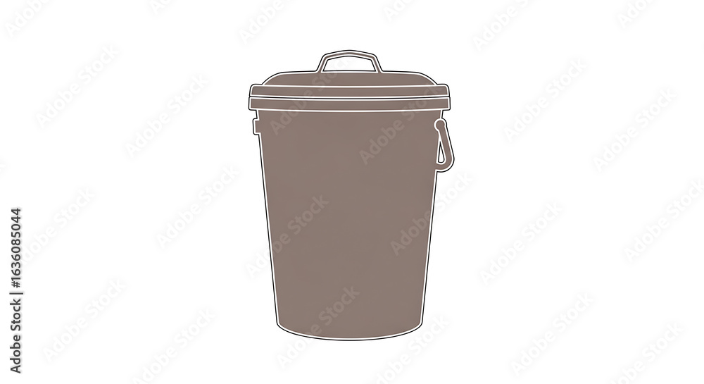 Poster a simple illustration of a brown trash can with a lid on a white background in a vector graphic styl