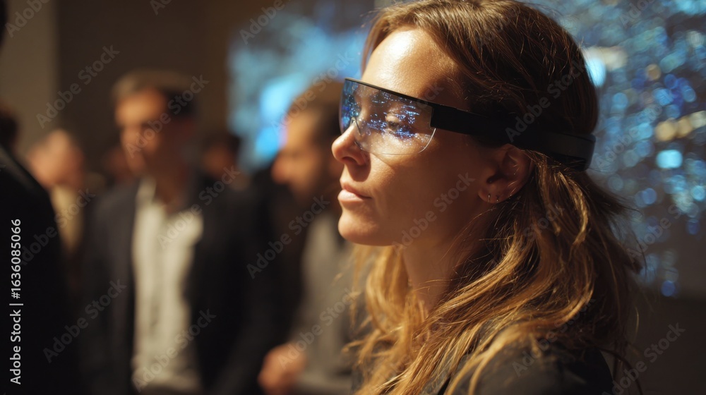 Poster medium shot of a concentrated user interacting with floating civic data visuals in a vr environment 