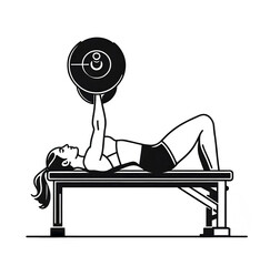 Female weightlifter doing bench press exercise on white background illustration