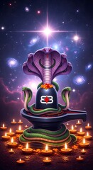 Lord shiva lingam with nagas galaxy background hindu god shiva worship divine energy spiritual art