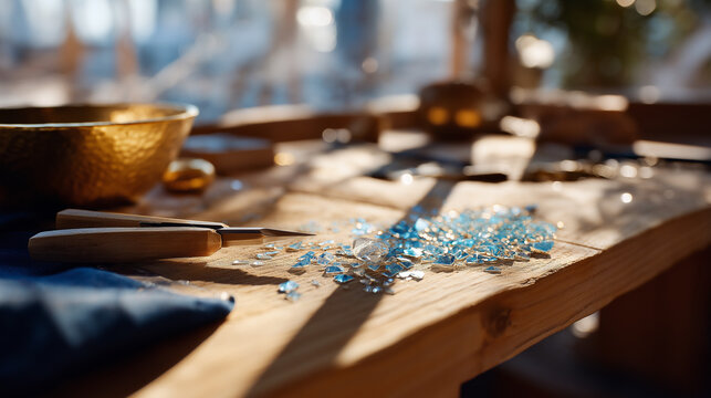 Jeweler's workspace with pliers and natural light