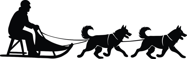 Majestic Sled Dogs Pulling a Musher on a Sled Through Winter Landscape, Adventure and Teamwork in Arctic Exploration, Perfect for Outdoor and Animal Themes