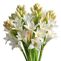 Obraz premium Elegant bouquet of blooming tuberose flowers against a pristine white background