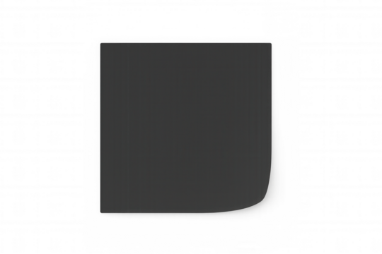 Black square sticker with a curved corner on a transparent background, creating a simple yet effective design element