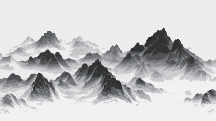 Ethereal ink clouds, mountains made of smoke on a white background