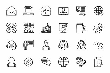 Collection of modern communication and business icons in outline style
