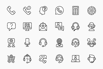 Customer service and support icon set for communication and assistance