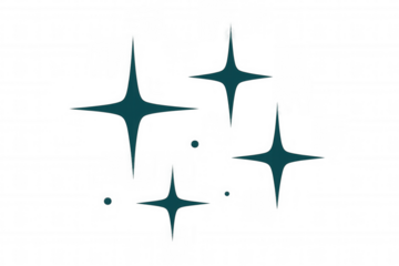 Teal stars and small circles sparkling vividly against transparent backdrop, generating luminous abstract pattern