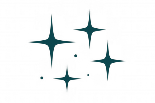 Teal stars and small circles sparkling vividly against transparent backdrop, generating luminous abstract pattern - Powered by Adobe