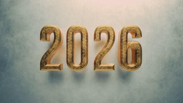 Jahr 2026 Text Schrift 3D Buchstaben Typografie Neujahr