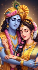 Beautiful krishna radha love divine couple hindu god wallpaper hd image for desktop and mobile phone